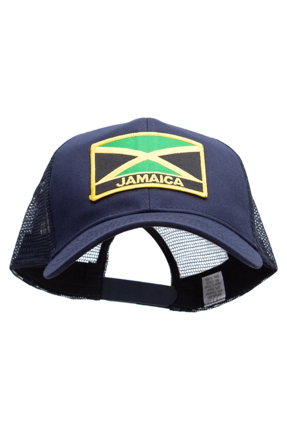Jamaica Flag Letter Patched Big Size Solid Cotton Twill High Profile Mesh Pro Style Cap - Navy XL-3XL