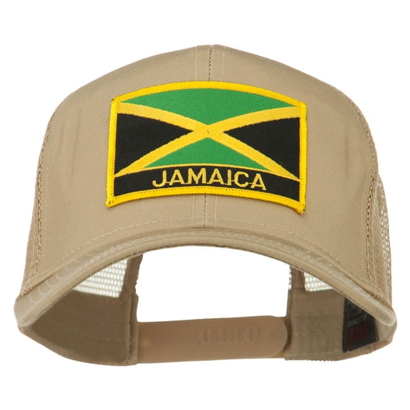 Jamaica Flag Letter Patched Mesh Back Cap - Khaki OSFM