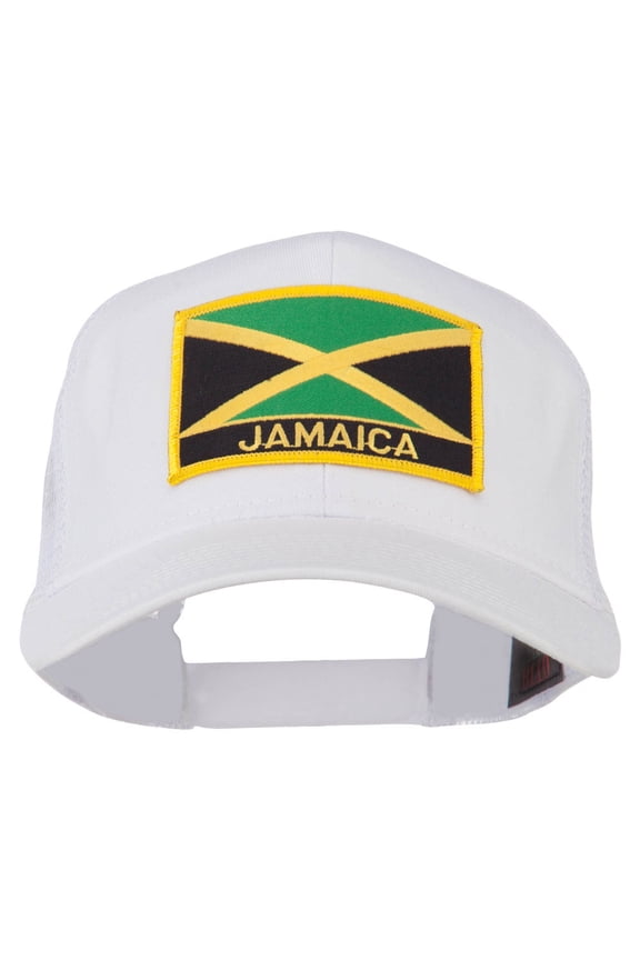 Jamaica Flag Letter Patched Mesh Back Cap - White OSFM