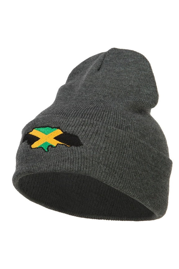 Jamaica Flag Map Embroidered Long Beanie - Dk Grey OSFM
