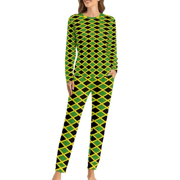 Jamaica Flag Pajamas Black Green Yellow Elegant Pajama Sets Female 2 Pieces Aesthetic Oversized Design Sleepwear Gift