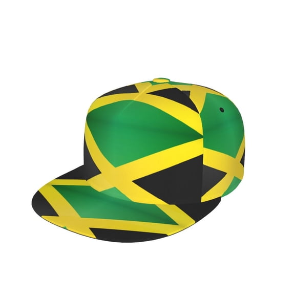 Jamaica Flag Pattern Flat Brim Trucker Cap Adjustable Snapback Hat For Men Women