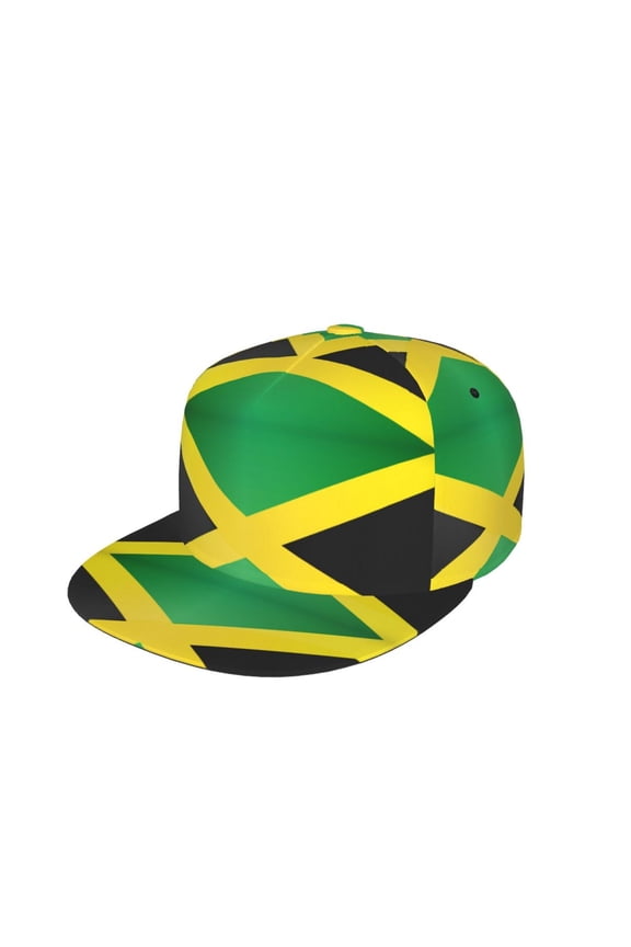 Jamaica Flag Pattern Flat Brim Trucker Cap Adjustable Snapback Hat For Men Women