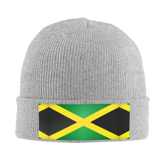 Jamaica Flag Pattern Winter Beanie Hats for Men Women Warm Cozy Knitted Cuffed Skull Cap Gray