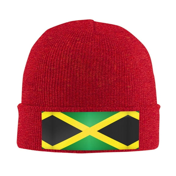 Jamaica Flag Pattern Winter Beanie Hats for Men Women Warm Cozy Knitted Cuffed Skull Cap Red