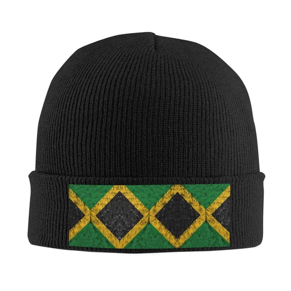 Jamaica Flag Proud Jamaicans Winter Beanie Hats for Men Women Warm Cozy Knitted Cuffed Skull Cap Black