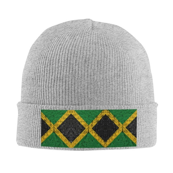 Jamaica Flag Proud Jamaicans Winter Beanie Hats for Men Women Warm Cozy Knitted Cuffed Skull Cap Gray