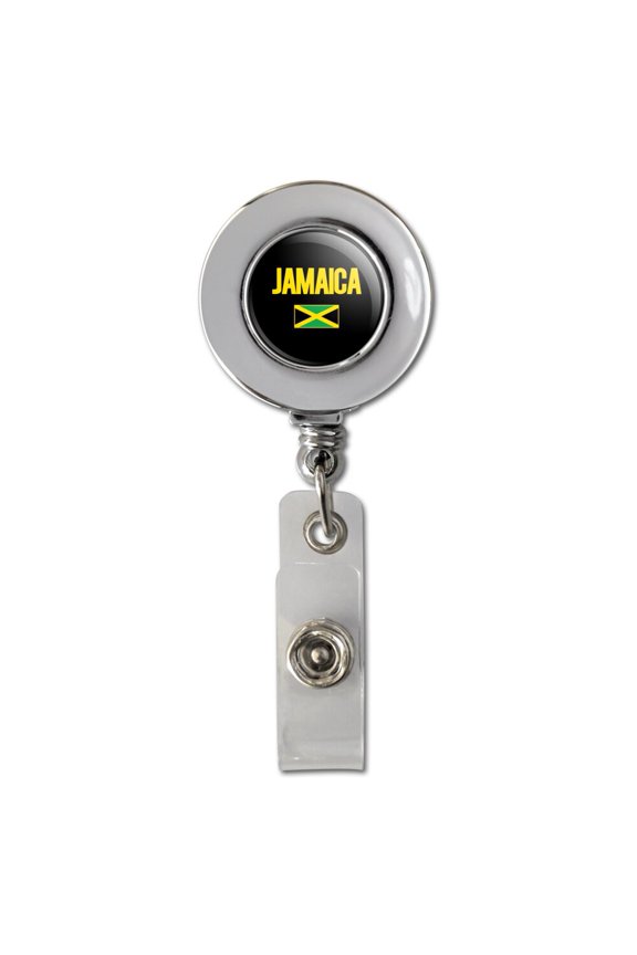 Jamaica Flag Retractable Reel Chrome Badge ID Card Holder Clip