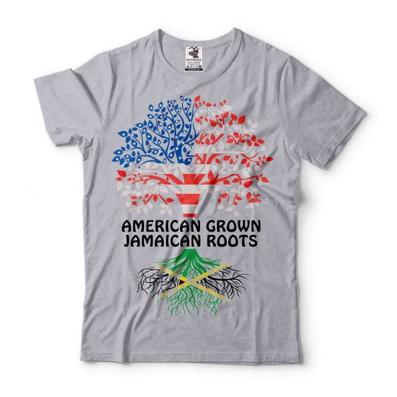 Jamaica Flag Shirt Jamaica USA Shirt Jamaican Roots American Grown Shirt Patriotic Gifts (XX-Large Grey)
