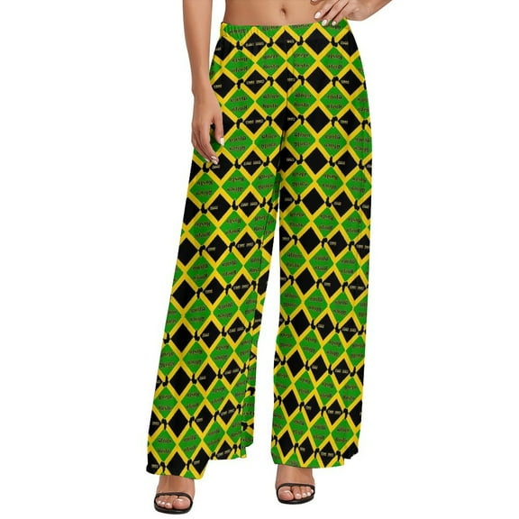Jamaica Flag Straight Pants Green And Yellow Kawaii Wide Leg Pants Ladies Oversized Harajuku Graphic Trousers
