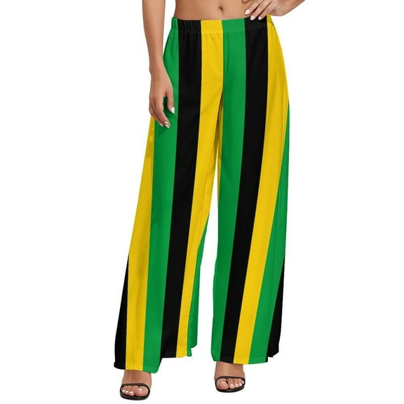 Jamaica Flag Straight Pants Green And Yellow Kawaii Wide Leg Pants Ladies Oversized Harajuku Graphic Trousers