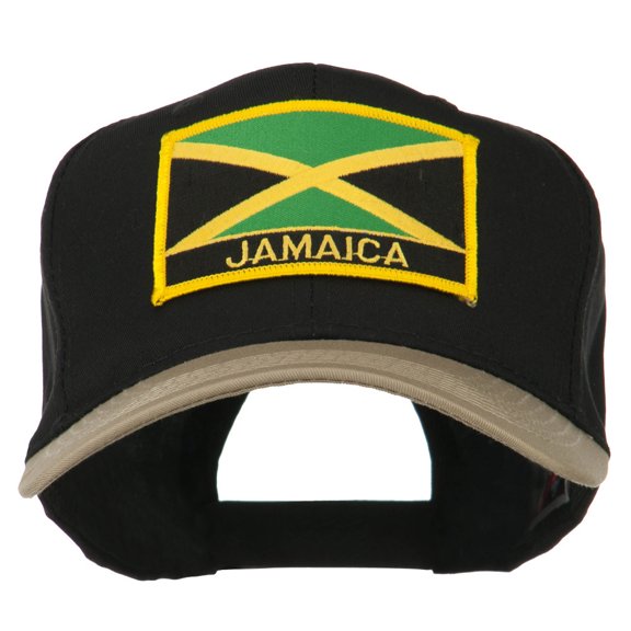 Jamaica Flag Two Tone Pro Style Patched Cap - Khaki Black OSFM