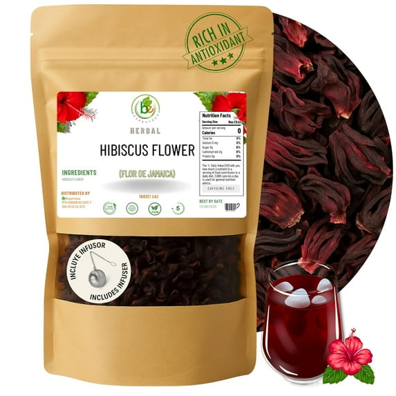 Jamaica Flor – 100% Natural Loose Leaf Hibiscus Tea – 16 oz (1 lb) – Dried Hibiscus Flower Petals – Caffeine-Free – Rich in Antioxidants – Vegan, Non-GMO – Supports Digestion & Hydration, Includes Te