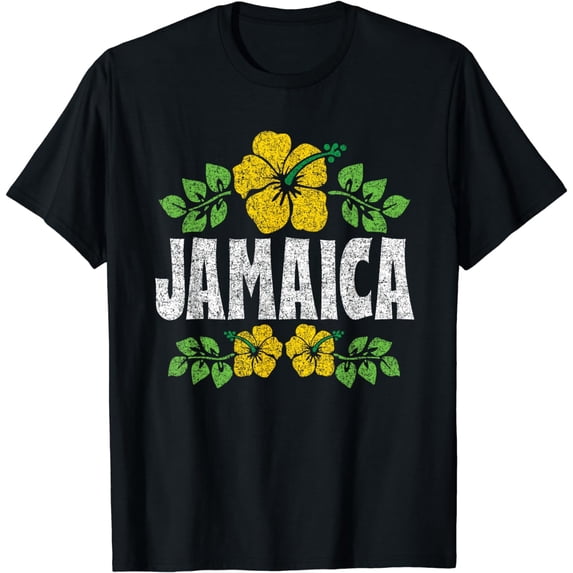 Jamaica Flowers Distressed Color Print T-Shirt