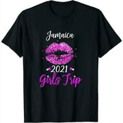 Jamaica Girls Trip 2021 Vacation Gift Pink Lips Womens T-Shirt Black