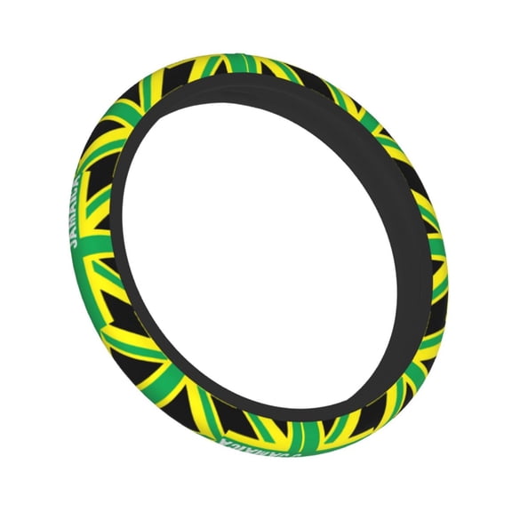 Jamaica Jamaican Kingdom Flag Elastic Stretch Steering Wheel Cover Car Wheel Protector Universal 15 Inch Fit For Vehicle Car Auto Suv