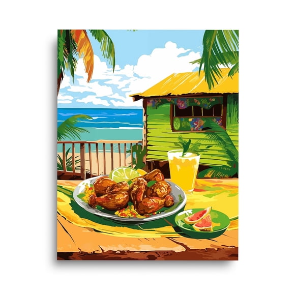Jamaica Jerk Chicken Print, Caribbean Kitchen Wall Art, Tropical Island Food Print, Coastal Dining Room Decor, Jamaican Gift Home Decor UNFRAMED Poster, Wall Art for Decor, Present, 8x12