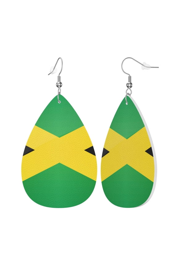 Jamaica Flag Leather Teardrop Earring Lightweight Drop Earrings For Women