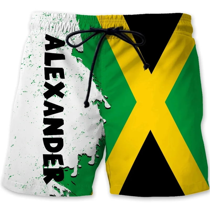 Jamaica Lion National Graphic Men's Beach Shorts 3D Print Jamaican Flag