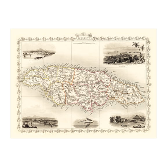 Jamaica Map, 1851 Vintage Map of Jamaica History Wall Decor Gift, Old Jamaica Map - 36" x 24" Unframed Print