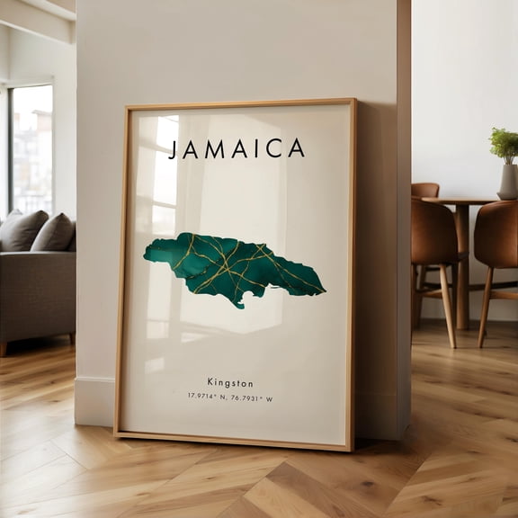Jamaica Map PRINTED Poster Green and Gold North America Wall Art Print Home Decor Geography Map Gift Wallpaper
