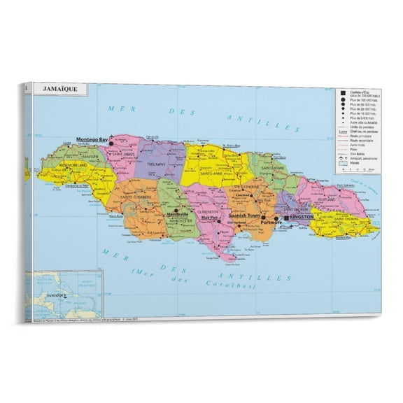 Jamaica Map Poster Wall Art Picture Painting Poster Canvas Print Posters Artworks Bedroom Living Room Decor 20x30inch(50x75cm)