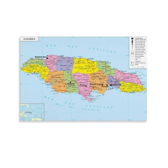 Jamaica Map Posters Art Poster Canvas Painting Decor Wall Print Photo Gifts Home Modern Decorative Posters 24x36inch(60x90cm)