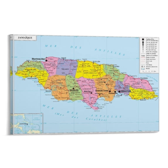 Jamaica Map Posters Picture Print Canvas Poster Wall Paint Art Posters Decor Modern Home Artworks Gift 20x30inch(50x75cm)