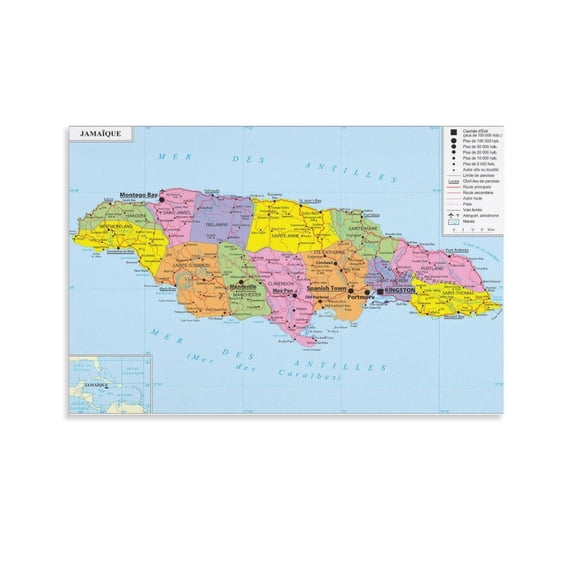 Jamaica Map Posters Picture Print Wall Art Poster Painting Canvas Posters Artworks Gift Room Aesthetic 20x30inch(50x75cm)