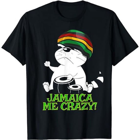 Jamaica Me Crazy Shirt Funny Jamaican Reggae Cat Roots Rasta T-Shirt