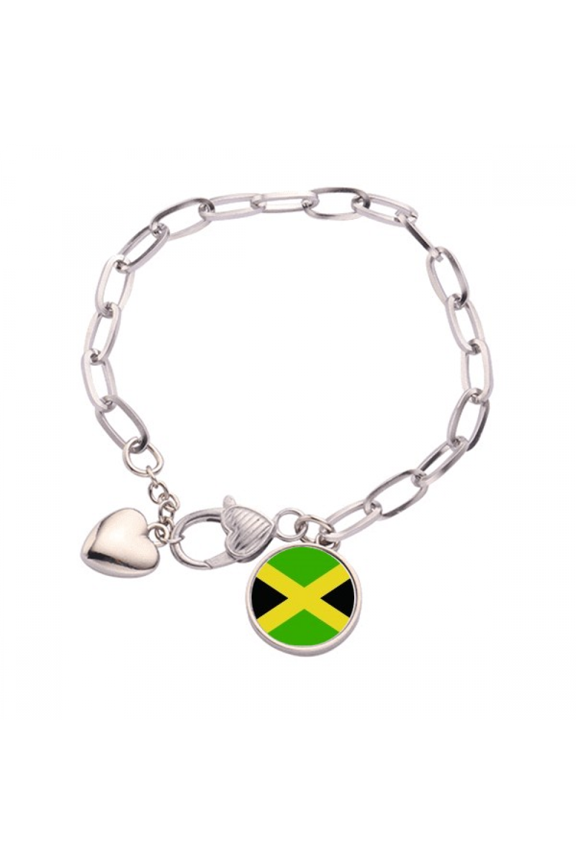 Jamaica National Flag North America Country Heart Chain Bracelet Jewelry Charm Fashion