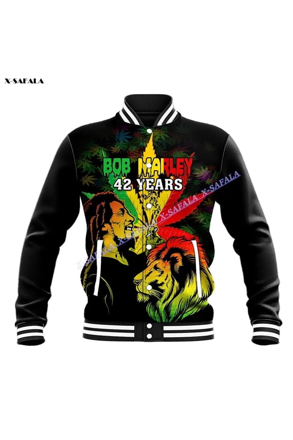 Jamaica Reggae Bob Lion Style One Love 3D Printed Thick Baseball Jacket Men Female Outwear