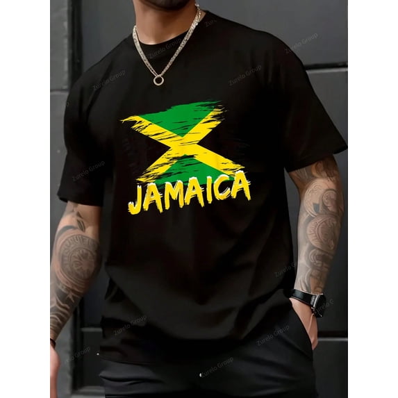 Jamaica Retro Vintage Watercolors Sport Jamaican Flag T-Shirt - 100% Cotton Graphic Tees Men, Summer Shirts Clothes, Matching Outfits For Couples, Jamaica Nana Shirt T Shirts For Men