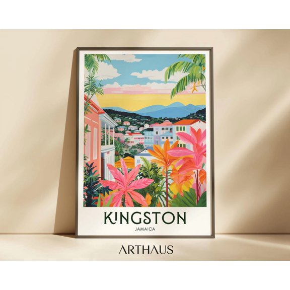 Jamaica Travel Kingston Caribbean Travel Vintage Wall Decor Trendy City Art, Unframed Paper Print Size 8x12