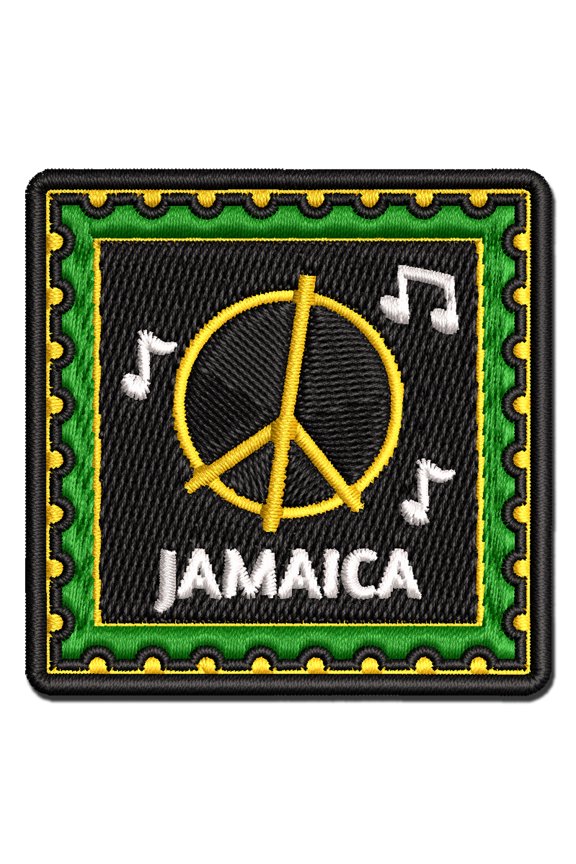 Jamaica Travel Reggae Music Peace Sign Applique Multi-Color Embroidered Hook & Loop Patch - 3 Inch Medium