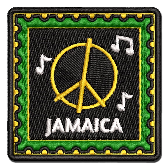 Jamaica Travel Reggae Music Peace Sign Applique Multi-Color Embroidered Iron-On Patch - 2.0 Inch Mini