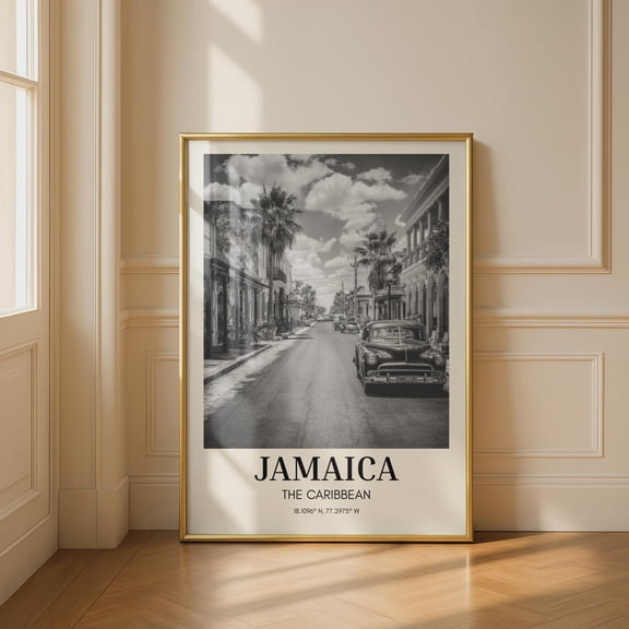 Jamaica Vintage Street Scene Black And White Caribbean Wall Art