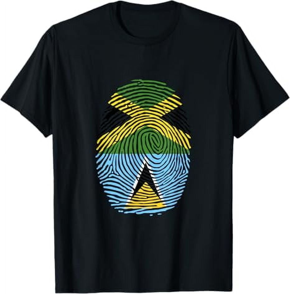 Jamaica and St Lucia Fingerprint Half Jamaican Lucian Roots TShirt