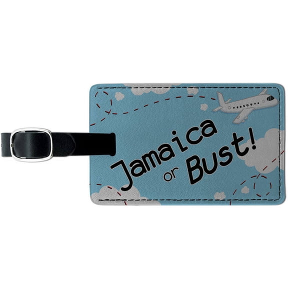 Jamaica or Bust Flying Airplane Leather Luggage ID Tag Suitcase Carry-On