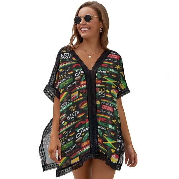 Jamaica's One Love Cultural Model Printed Women's Swimsuit Cover Up Summer Swimsuit Dress
