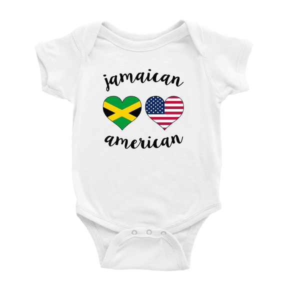 Jamaican American Flag Two Hearts Cute Baby Bodysuit Romper (White, 3-6 Months)