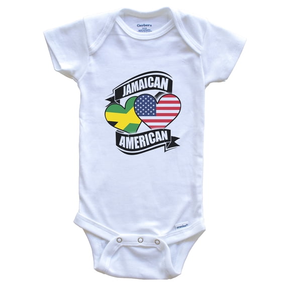 Jamaican American Hearts USA Jamaica Flags Baby Bodysuit, 6-9 Months White