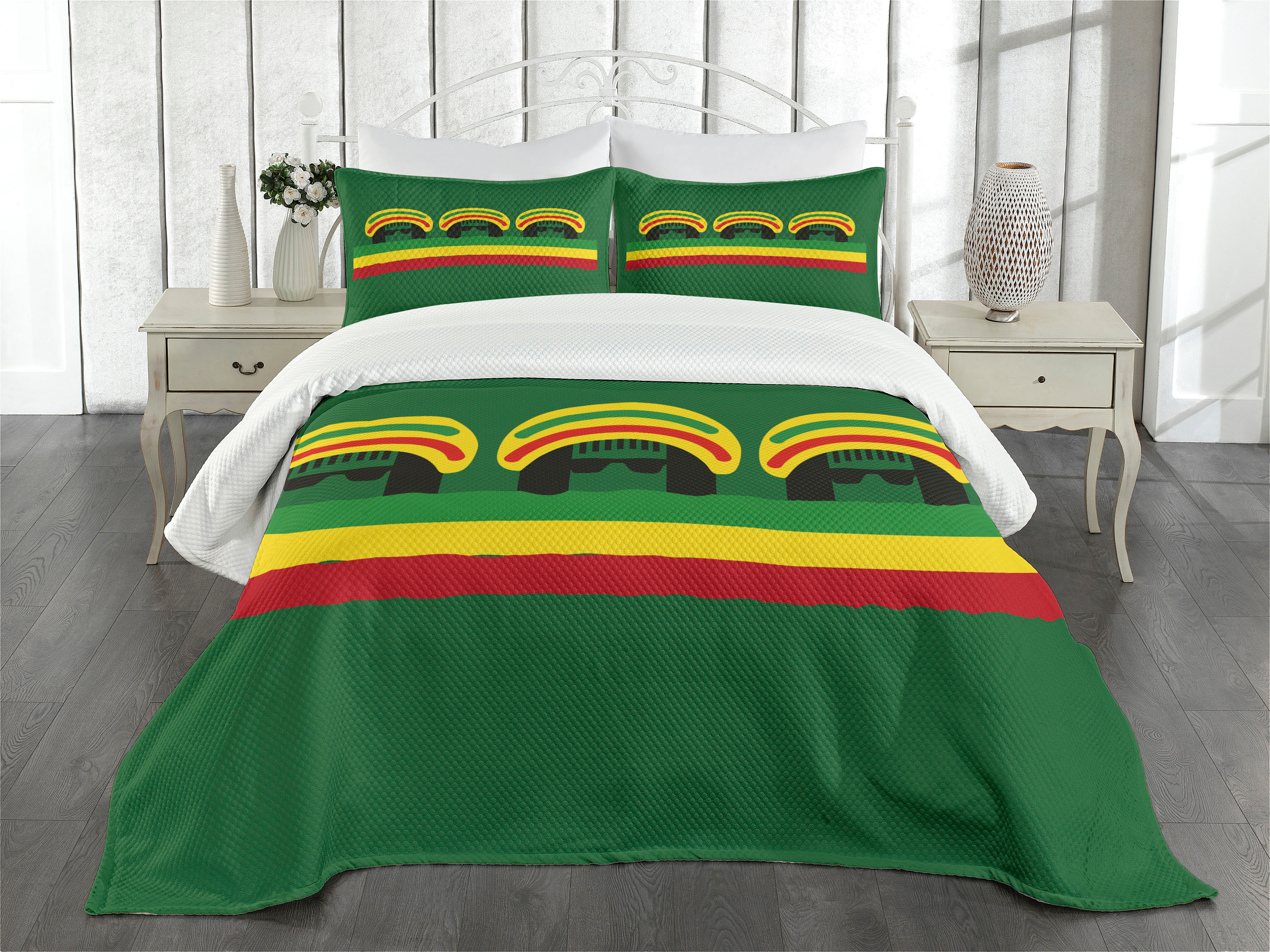 Jamaican Bedspread Set King Size, Jamaican Reggae Culture Inspired