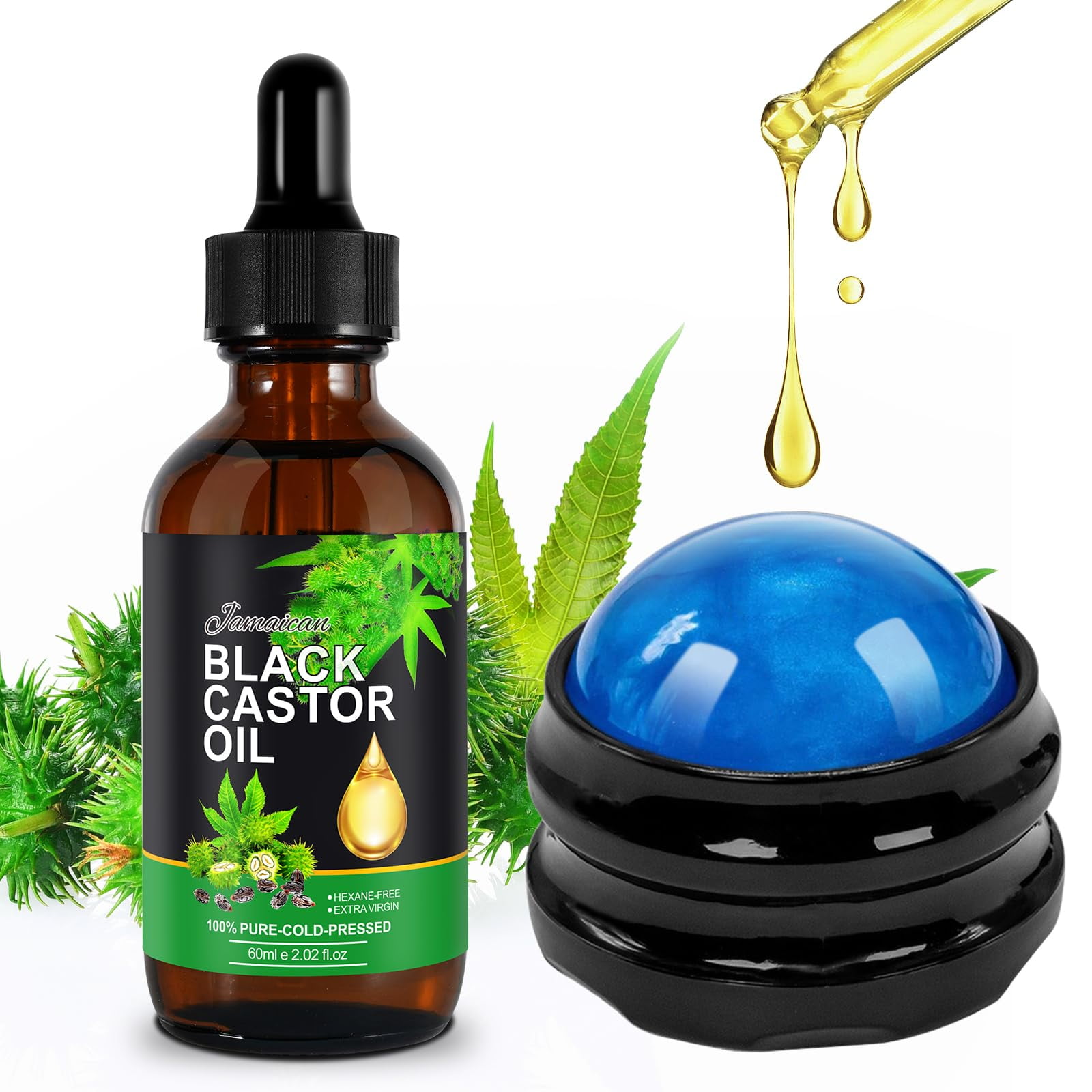 Jamaican Black Castor Oil,Body STF9 Massage Castor Oil for Relaxation,ColdPressed Castor Oil to