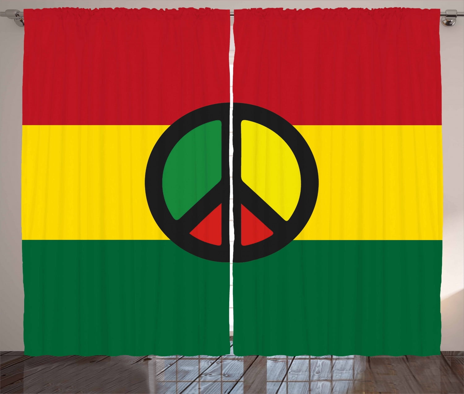 Jamaican Curtains 2 Panels Set, Reggae Culture Peace Symbol Caribbean