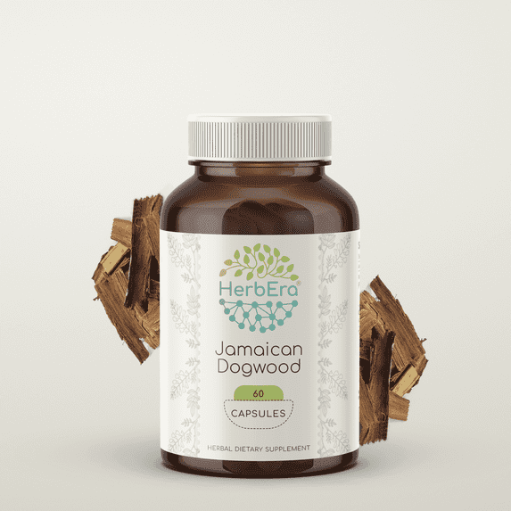 HerbEra Jamaican Dogwood Capsules, Herbal Dietary Supplement for Calming Support, Jamaican Dogwood (Piscidia Piscipula) Dried Bark Capsules, Natural, 60 Capsules