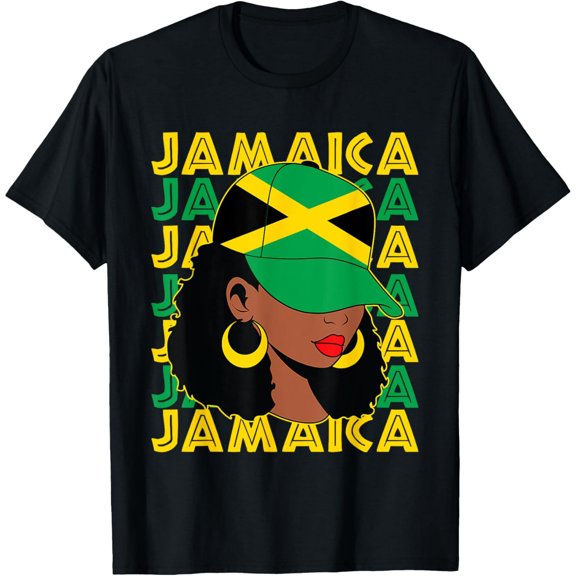 Jamaican Flag Cap Afro Woman Pride for Women Graphic T-Shirt