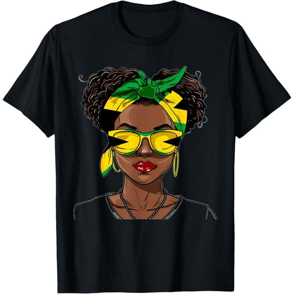 Jamaican Flag Curly Hair Woman for Women Short Sleeve Casual T-Shirt