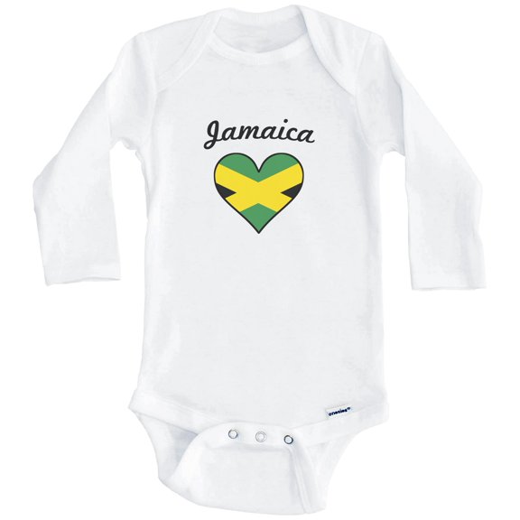 Jamaican Flag Heart Jamaica One Piece Baby Bodysuit (Long Sleeve), 3-6 Months White