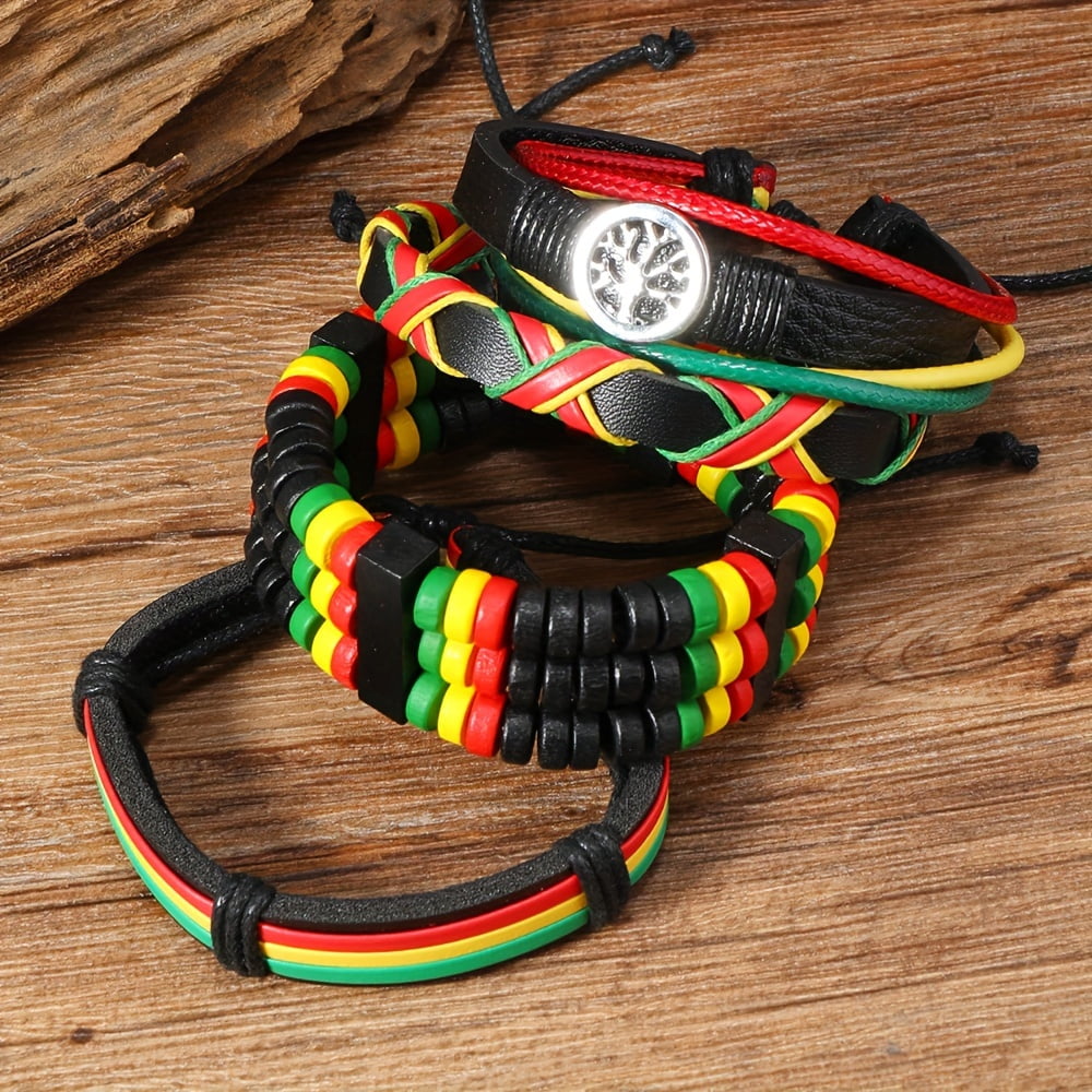 Jamaican Flag-Inspired Beaded Bracelets Set: Classic and Sporty